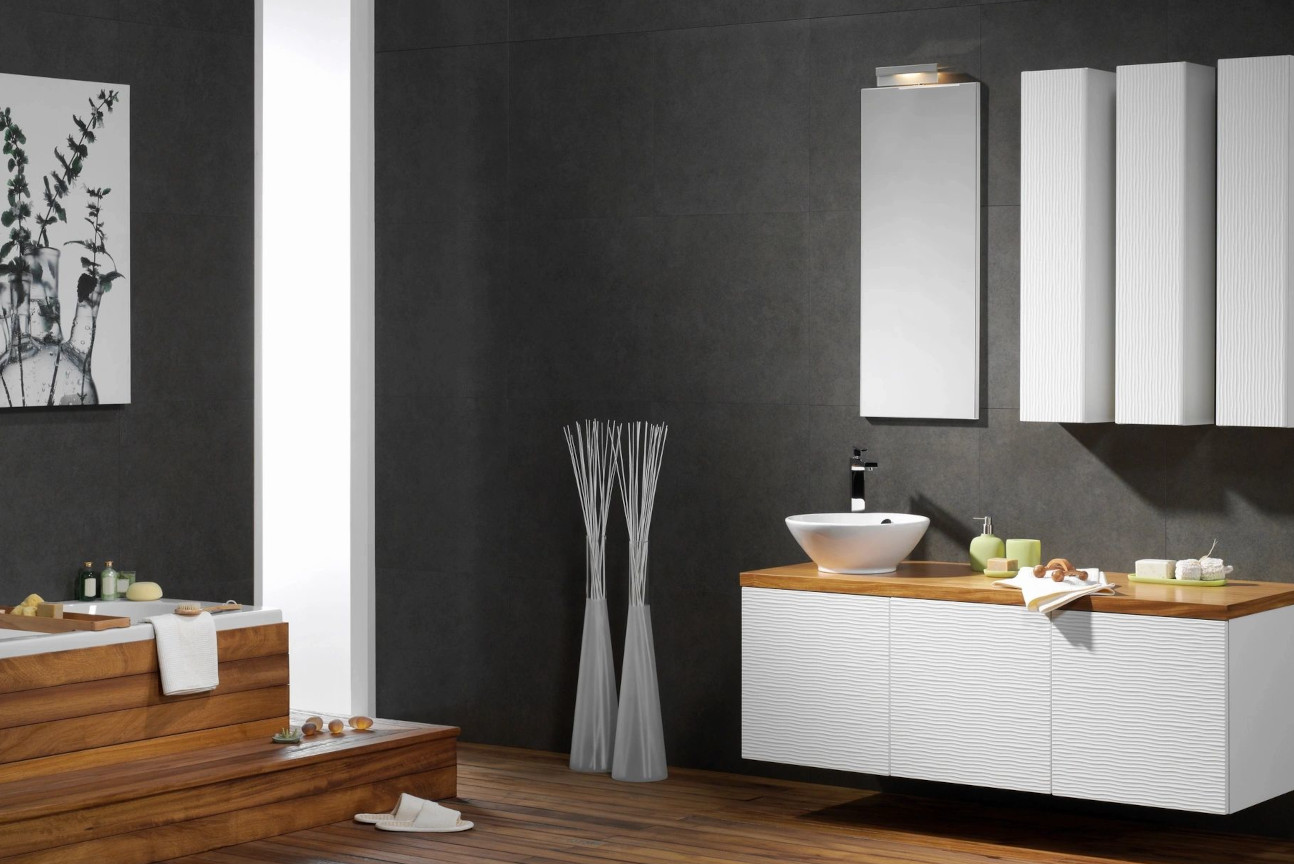 black and white-themed bathroom